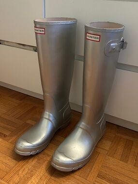 Hunter Silver Metallic Tall Rain Boots